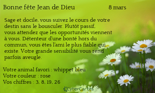 Carte bonne f&ecirc;te Jean de Dieu